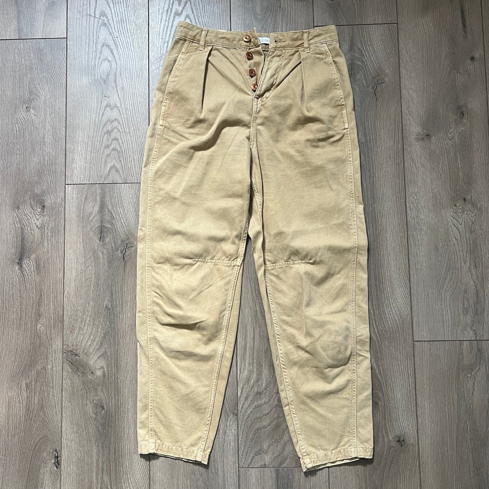 Zara High Waist Khaki Cargo Pants Button Fly Womens 2 - Picture 4 of 5